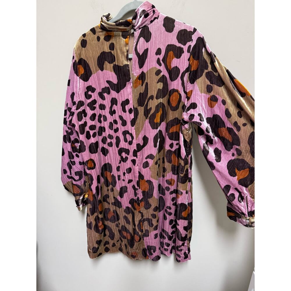 Anthropologie Pink and Brown Leopard Print Mini Dress - Picture 4 of 9